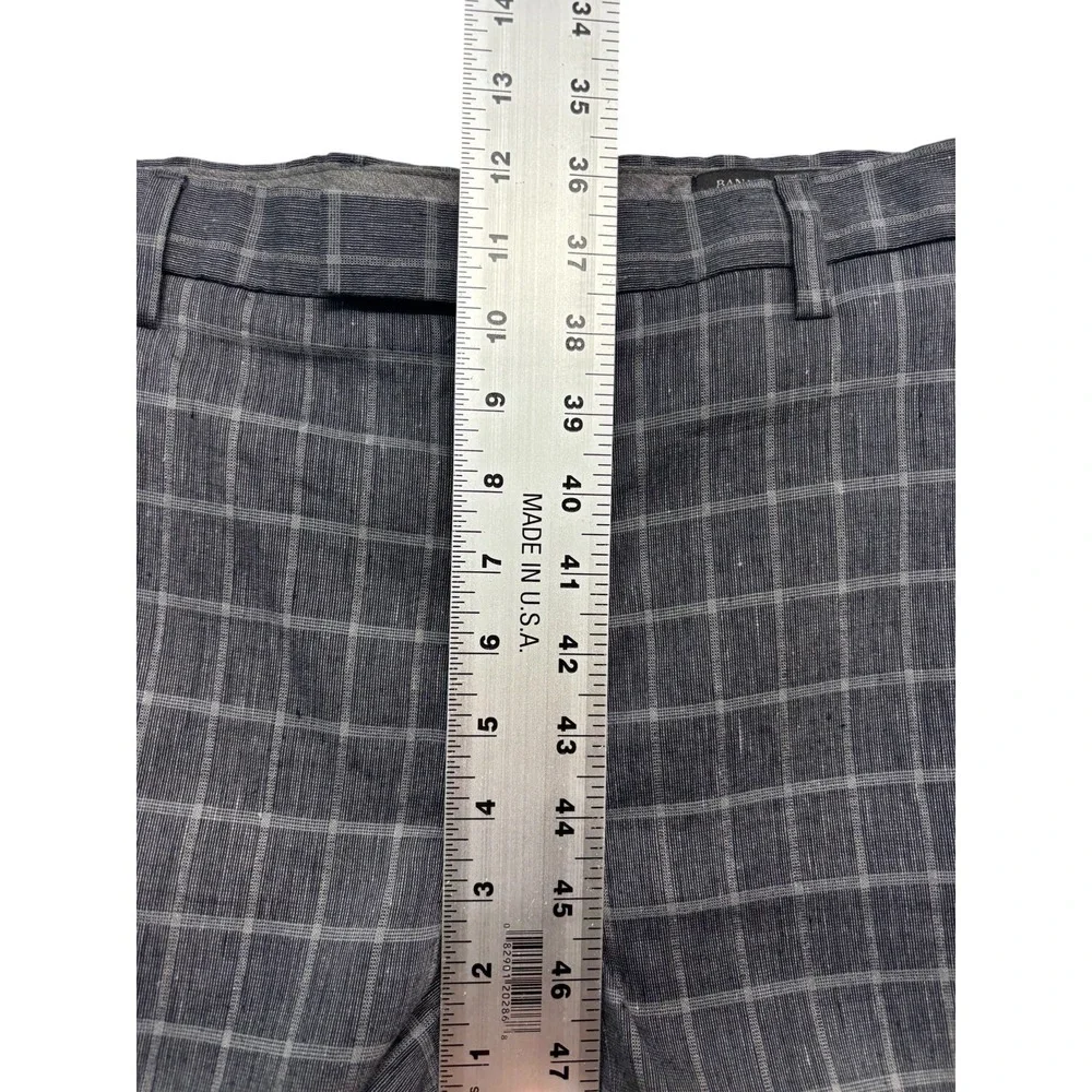 Banana Republic 36x30 Gray Windowpane Linen Dress Pants Trousers Flat Front Slim